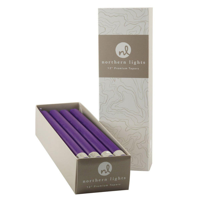 12 Inch Taper Candles Box of 12- Purple