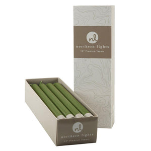 12 Inch Taper Candles Box of 12- Moss Green