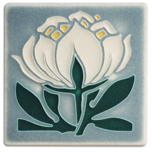 4x4 Gray Blue Peony Bloom Art Tile by Motawi Tileworks