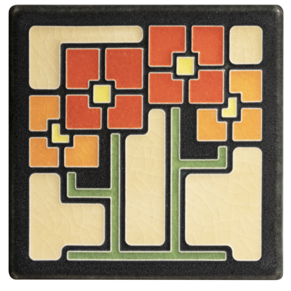 4x4 Orange Square Flowers Art Tile by Motawi Tileworks