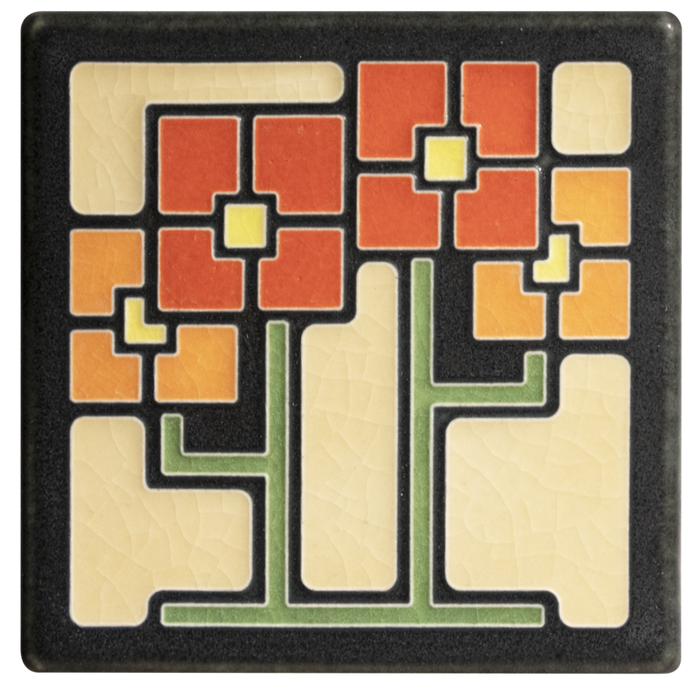 4x4 Orange Square Flowers Art Tile by Motawi Tileworks