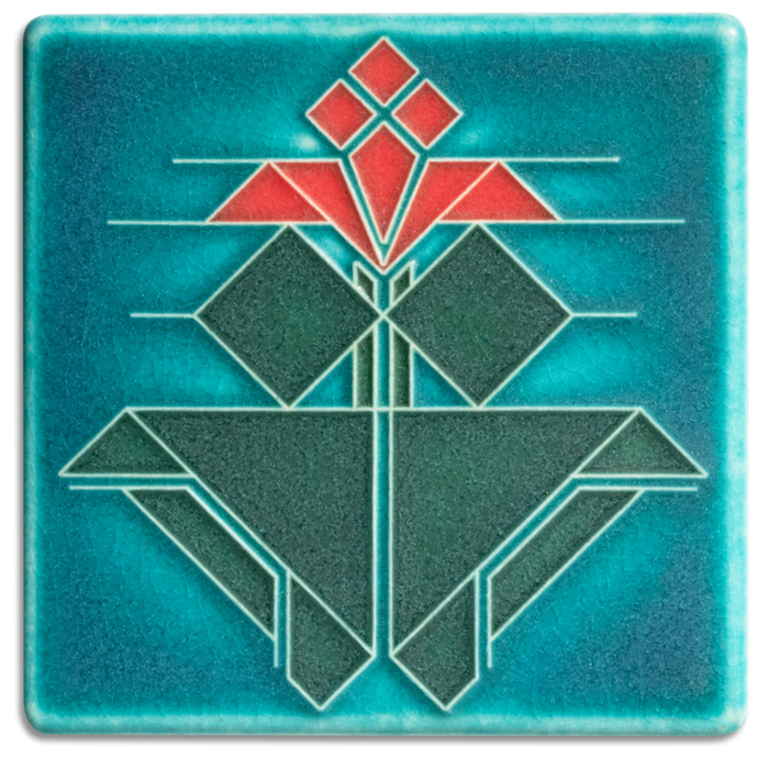 4x4 Turquoise Avery Tulip Art Tile by Motawi Tileworks