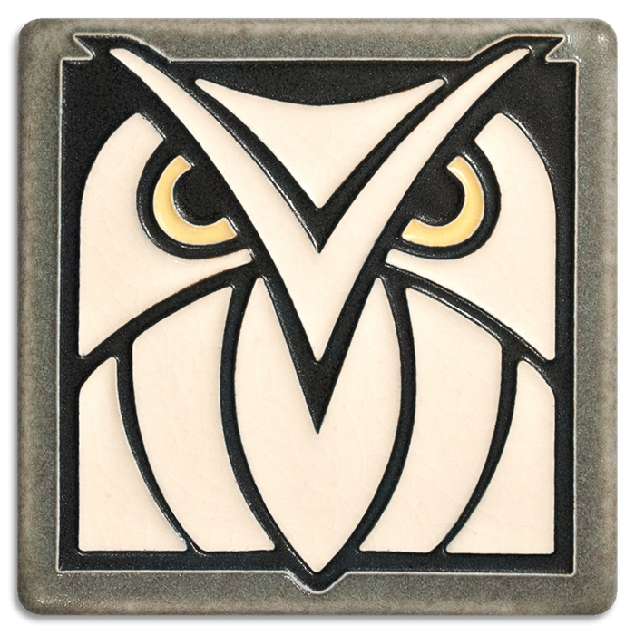 4x4 Charcoal Owl Art Tile by Motawi Tileworks