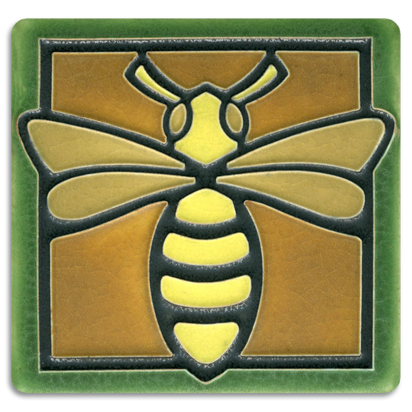 4x4 Green Bee Art Tile by Motawi Tileworks