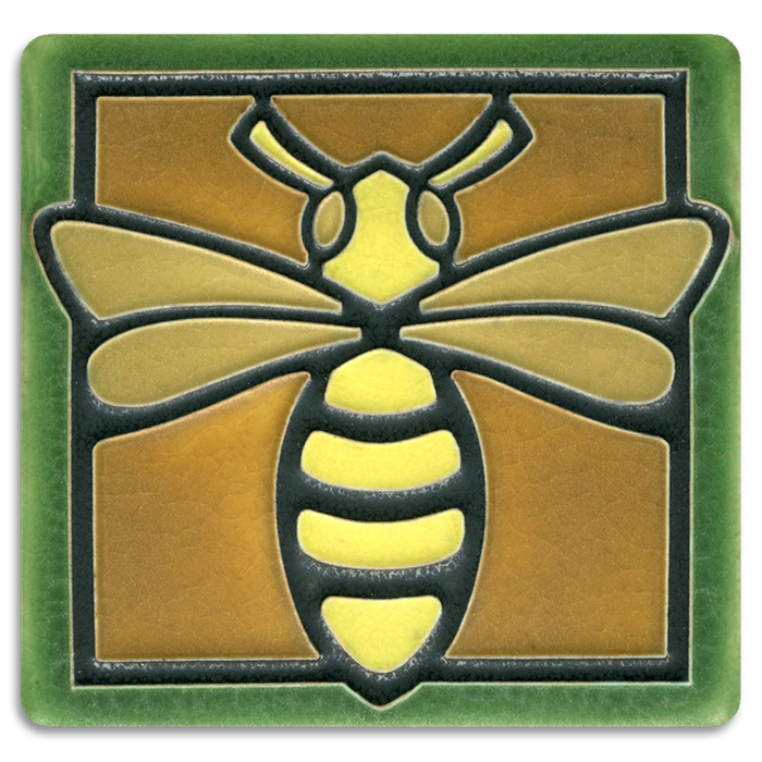 4x4 Green Bee Art Tile by Motawi Tileworks