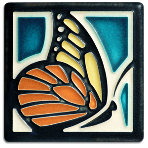 4x4 Orange Butterfly Art Tile by Motawi Tileworks