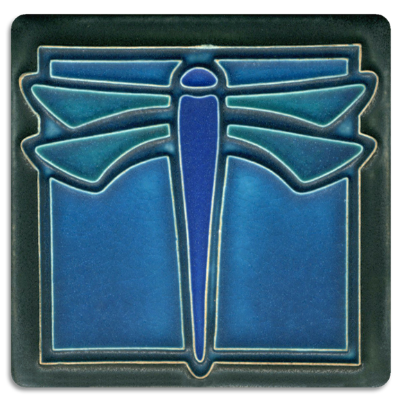 4x4 Turquoise Dragonfly Art Tile by Motawi Tileworks