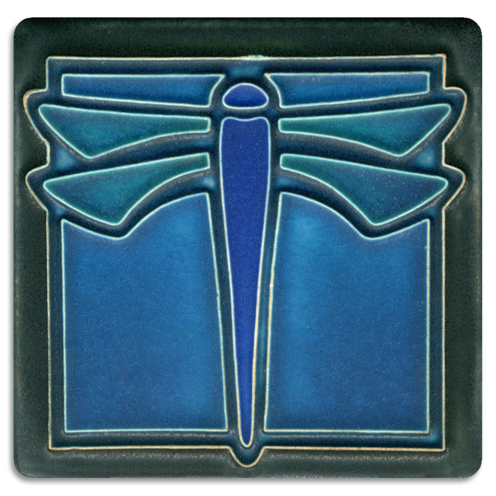 4x4 Turquoise Dragonfly Art Tile by Motawi Tileworks