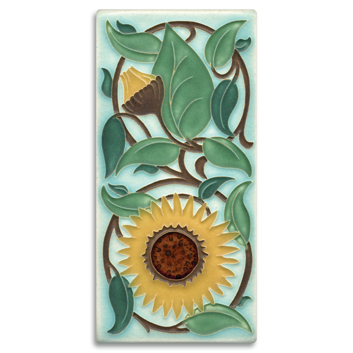 4x8 Light Blue Sunflower Art Tile by Motawi Tileworks