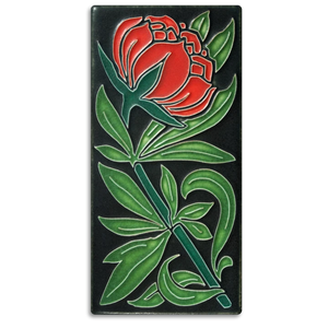 4x8 Red Peony Art Tile by Motawi Tileworks