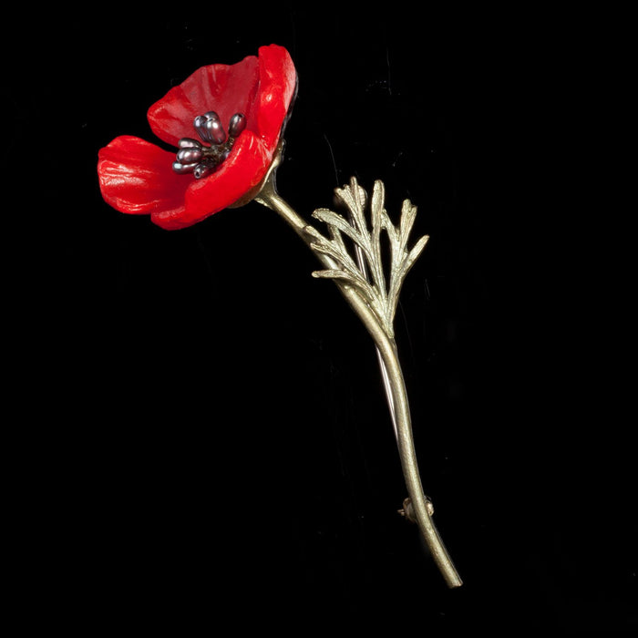 Silver Seasons Red Poppy Brooch by Michael Michaud