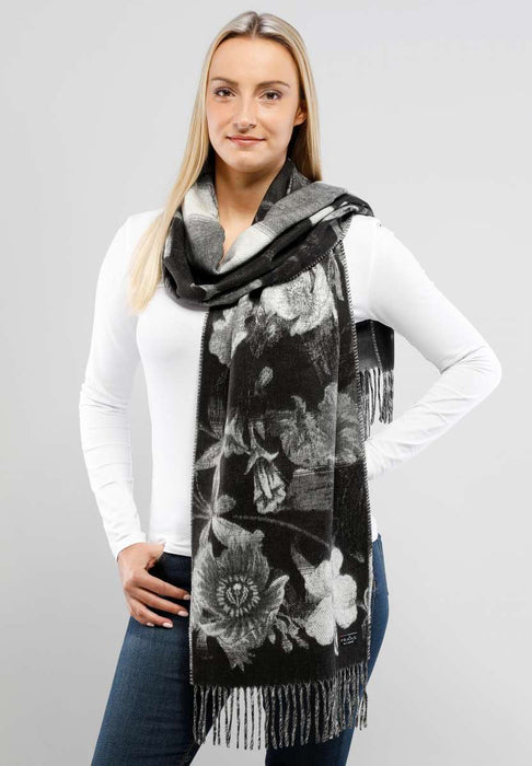 Garden Floral Scarf Black and White