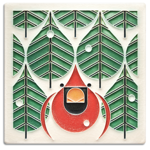 6x6 Coniferous Cardinal Art Tile by Motawi Tileworks