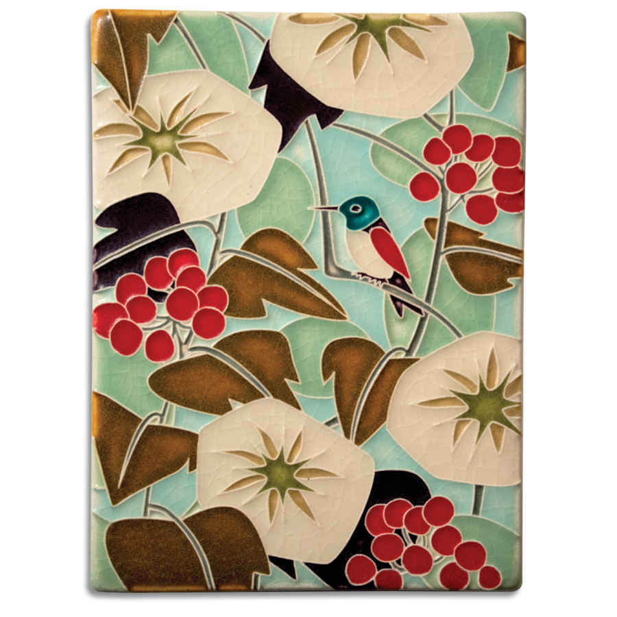 Hummingbird Tile Inlay 6x8 Cream Hummingbird Art Tile by Motawi Tileworks — Pearl Grant Richmans
