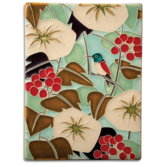 6x8 Cream Hummingbird Art Tile by Motawi Tileworks