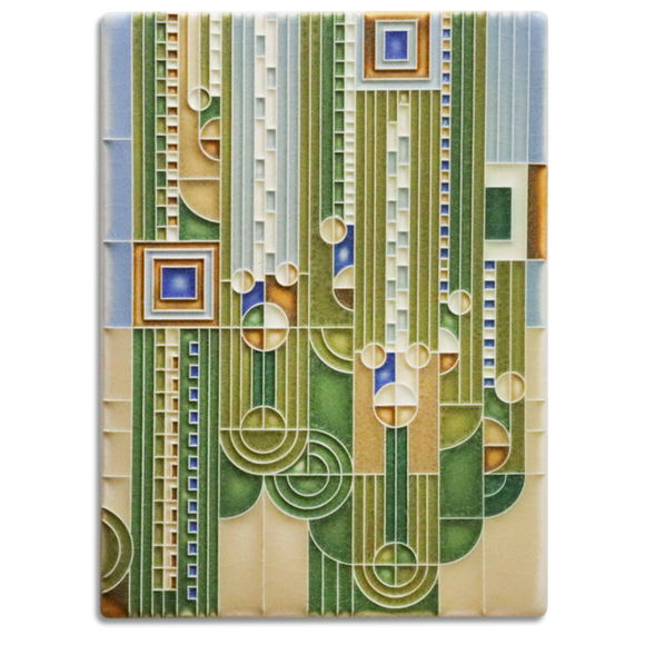 6x8 Green Saguuaro Art Tile by Motawi Tileworks
