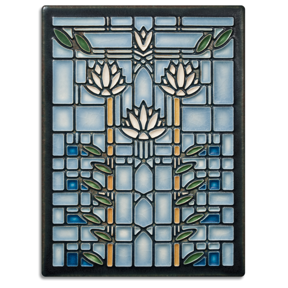 6x8 Light Blue Waterlillies Art Tile by Motawi Tileworks