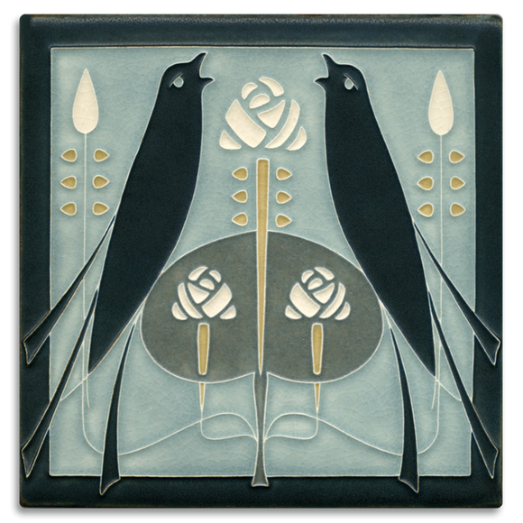 8x8 Gray Blue Songbird Art Tile by Motawi Tileworks