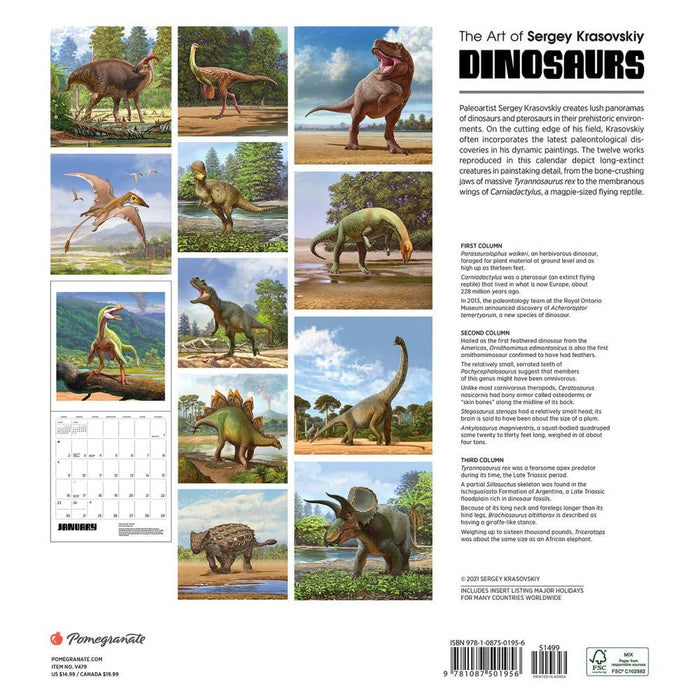 The Art of Sergey Krasovskiy: Dinosaurs 2022 Wall Calendar
