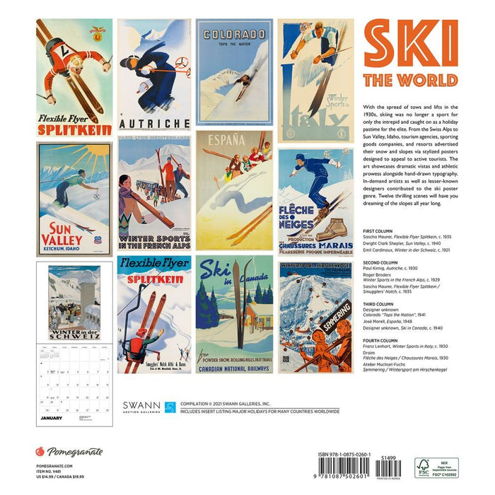 Ski the World 2022 Wall Calendar