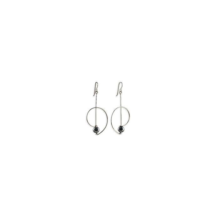 Airy Statement Earring Silver with Hematite Bead