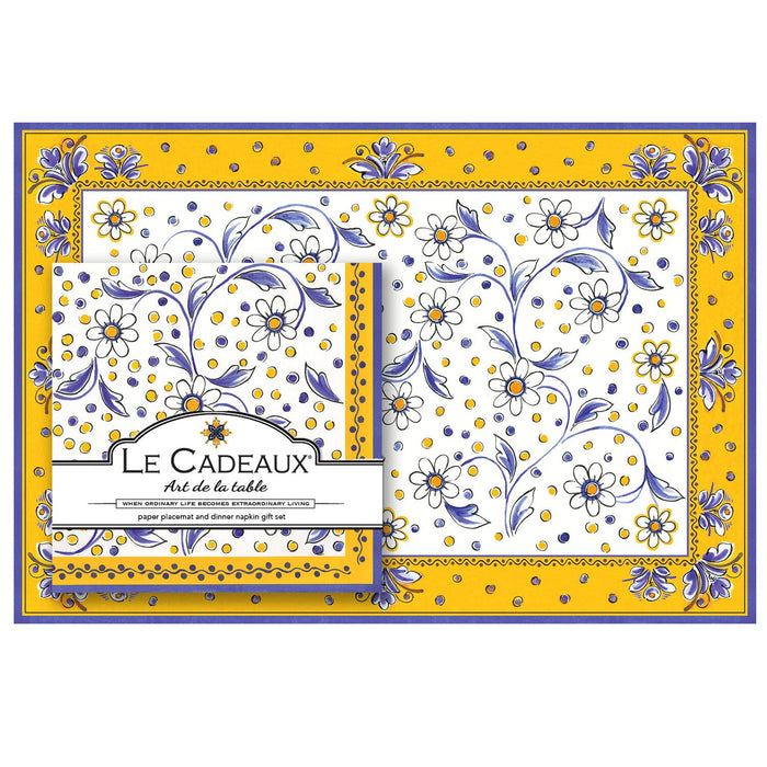 Benidorm Gift Set Patterned Paper Placemat and Dinner Napkins Set of 20 by Le Cadeaux