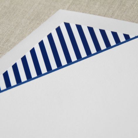 Crane Paper Regent Blue Bordered Pearl White Boxed Cards with Striped Envelope Liner