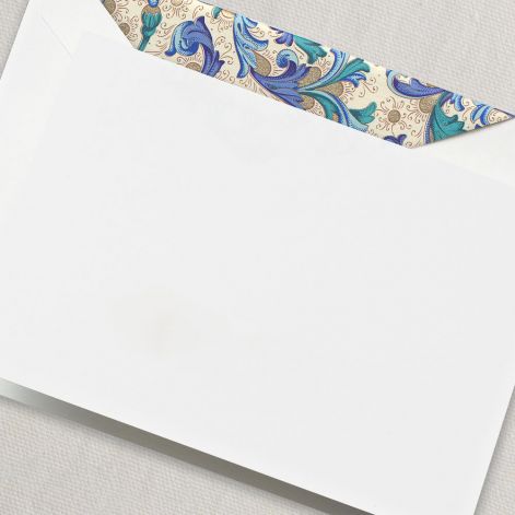 Crane Paper Pearl White Boxed Notes with Blue Florentine Envelope Liner