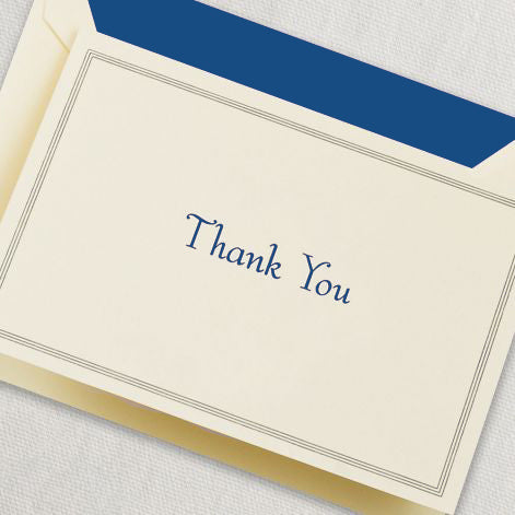 Crane Paper Regent Blue Hairline Framed Thank You Ecru Boxed Notes