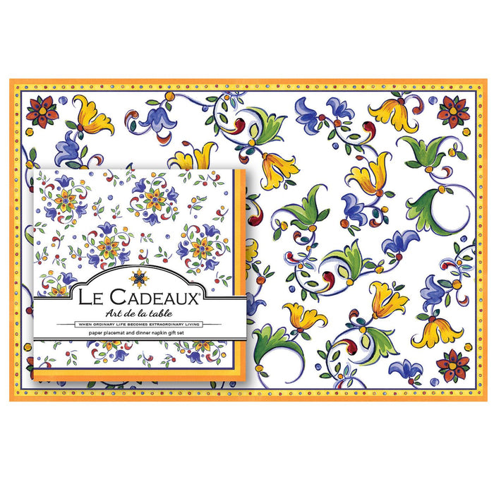 Capri Gift Set Patterned Paper Placemat and Dinner Napkins Set of 20 by Le Cadeaux