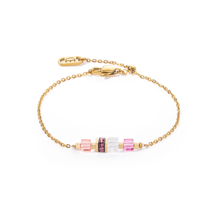 Coeur de Lion Bracelet Mini Cubes & Chain gold-pink