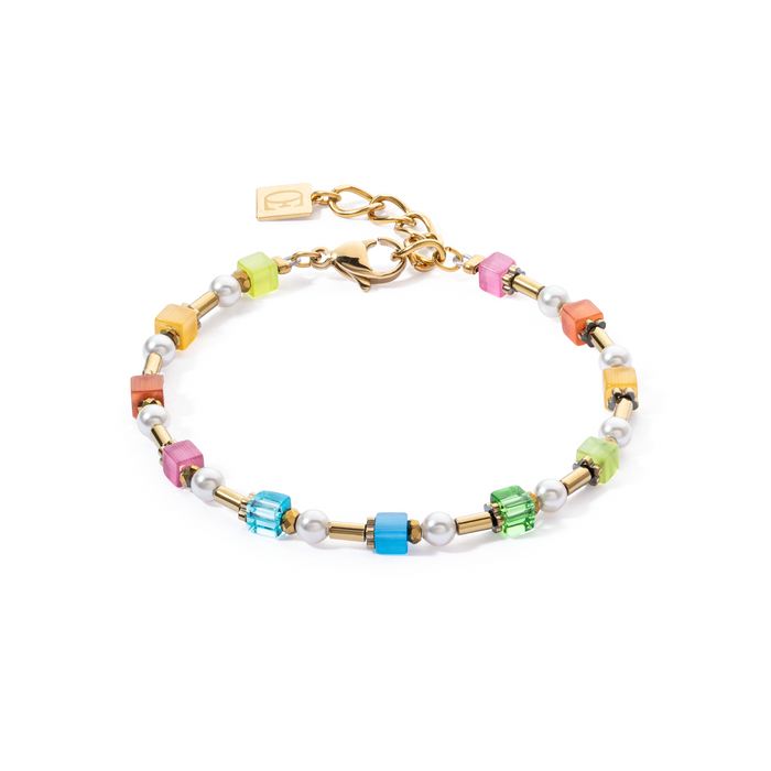 Coeur de Lion Bracelet Mini Cubes & Pearls Mix gold-rainbow