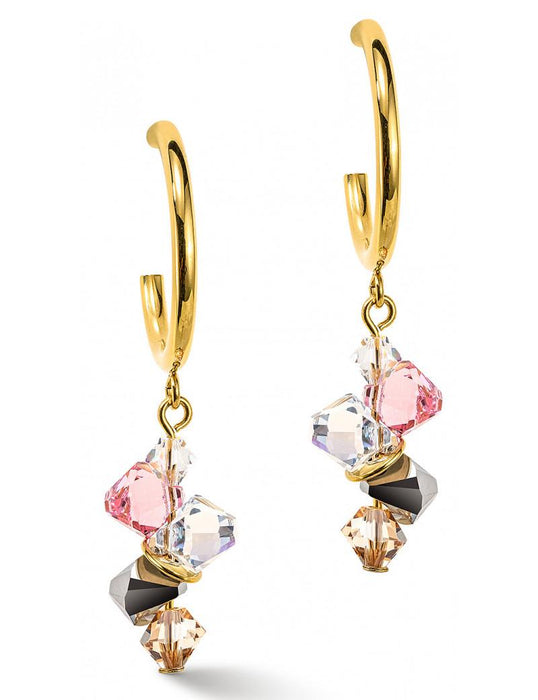 Coeur de Lion Hoop Earrings with Pink and Gray Crystals