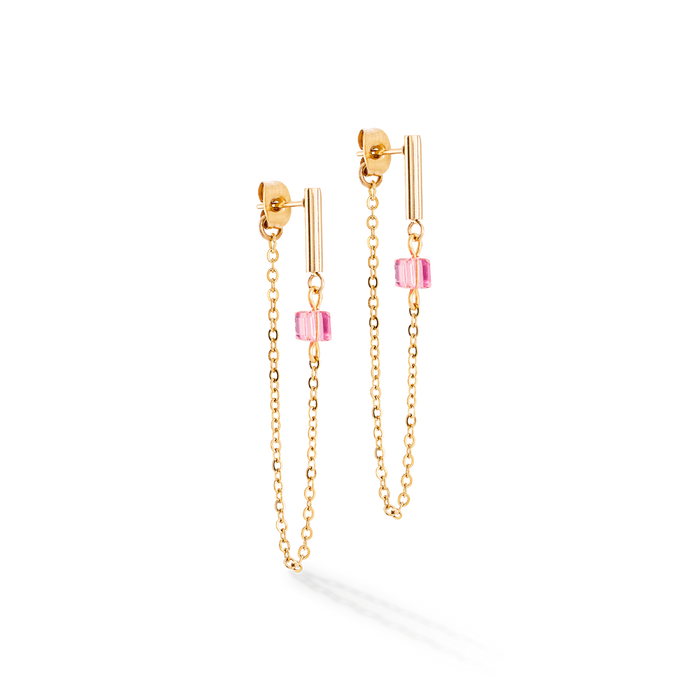 Coeur de Lion Earrings Mini Cubes & Chain gold-pink