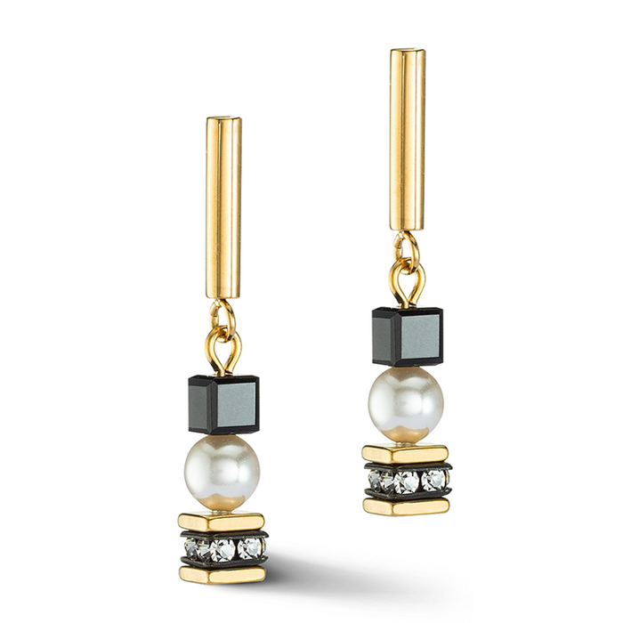 Coeur de Lion Mysterious Cubes & Pearls Earrings gold black