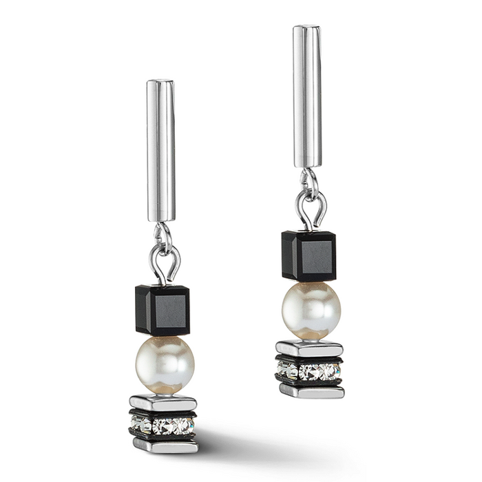 Coeur de Lion Mysterious Cubes & Pearls Earrings silver black