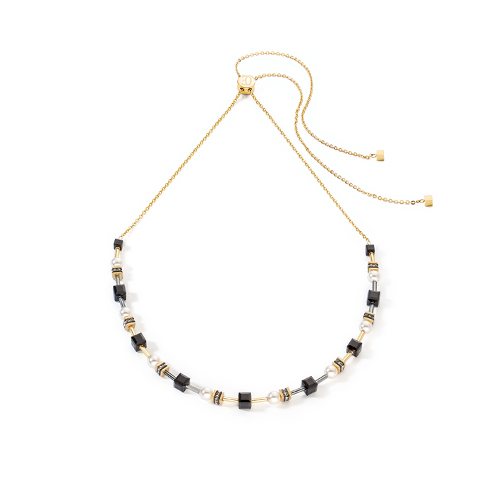Coeur de Lion Mysterious Cubes & Pearls Necklace gold-black