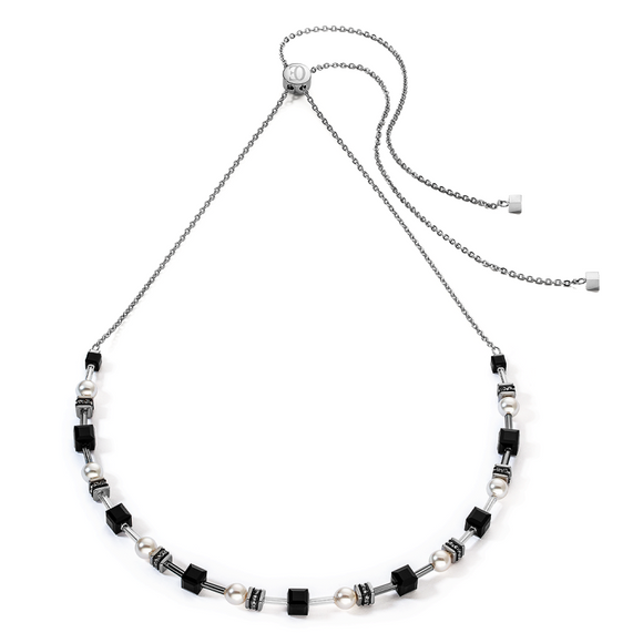 Coeur de Lion Mysterious Cubes & Pearls Necklace silver black