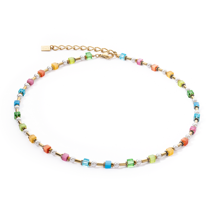 Coeur de Lion Necklace Mini Cubes & Pearls Mix gold-rainbow