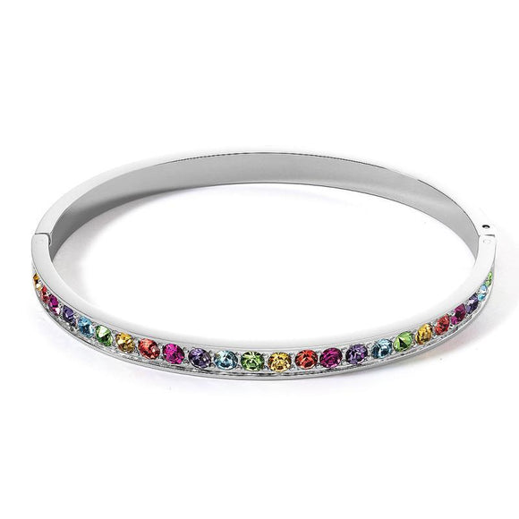 Coeur de Lion Rainbow Crystal Bangle Bracelet Silver