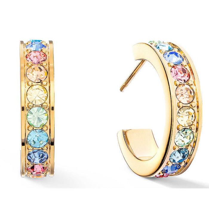 Coeur de Lion Rainbow Crystal Hoop Earrings Gold