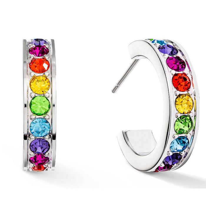 Coeur de Lion Rainbow Crystal Hoop Earrings Silver