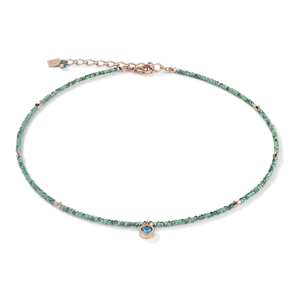Coeur de Lion Small Crystal Necklace Rose Gold and Sea Green