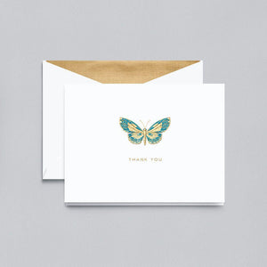 Crane Paper Engraved Butterfly Thank You Pearl White Boxed Notes