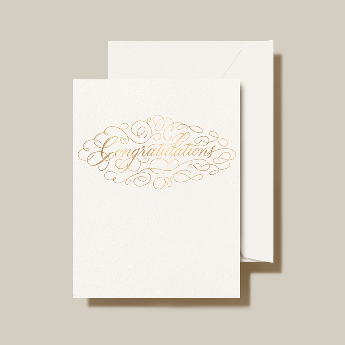 Crane Paper Engraved Calligraphy Congratulations Pearl White Blank Card