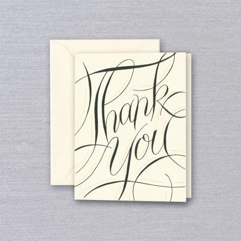 Crane Paper Engraved Calligraphy Ecru Thank You Geeting Card