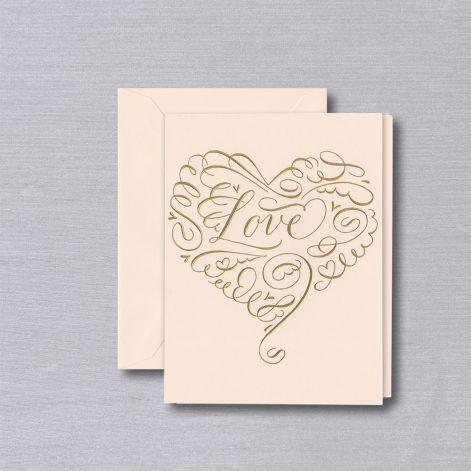Crane Paper Engraved Calligraphy Love Heart Pale Pink Anniversary Greeting Card