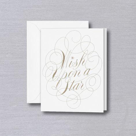 Crane Paper Engraved Calligraphy Wish on a Star Pale Blue Birthday Greeting Card