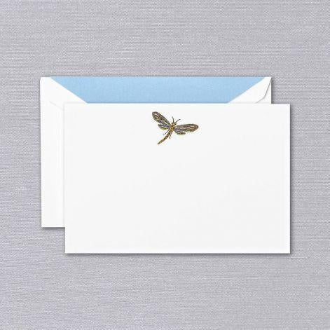 Crane Paper Engraved Dragonfly Pearl White Boxed Cards