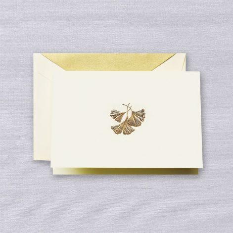 Crane Paper Engraved Ginko Leaf Ecru Boxed Notes